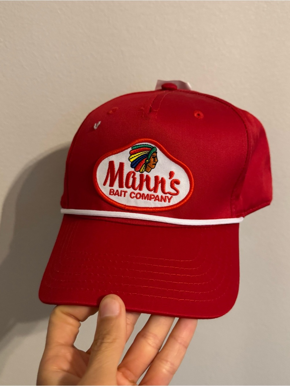 Mann's Bait Company Red Rope Hat Trucker Cap Retro Fishing